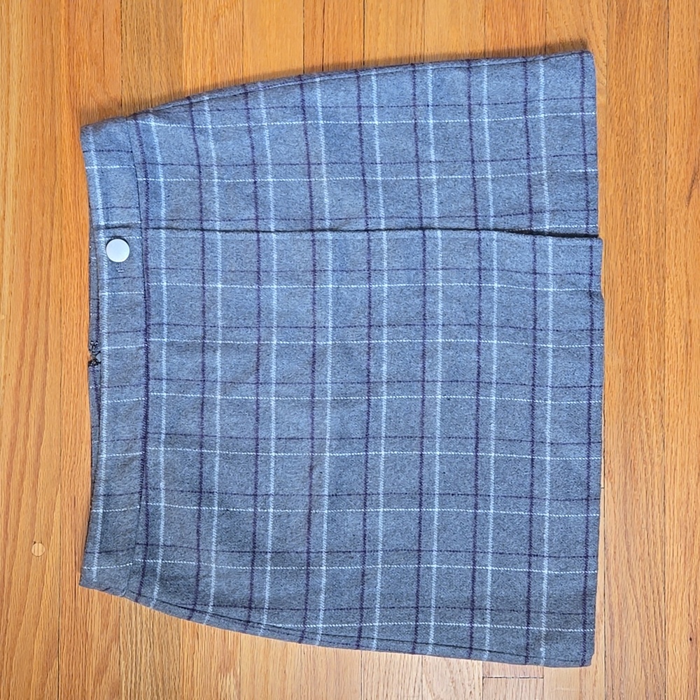 LOFT Outlet Gray Polyester Plaid Mini Skirt